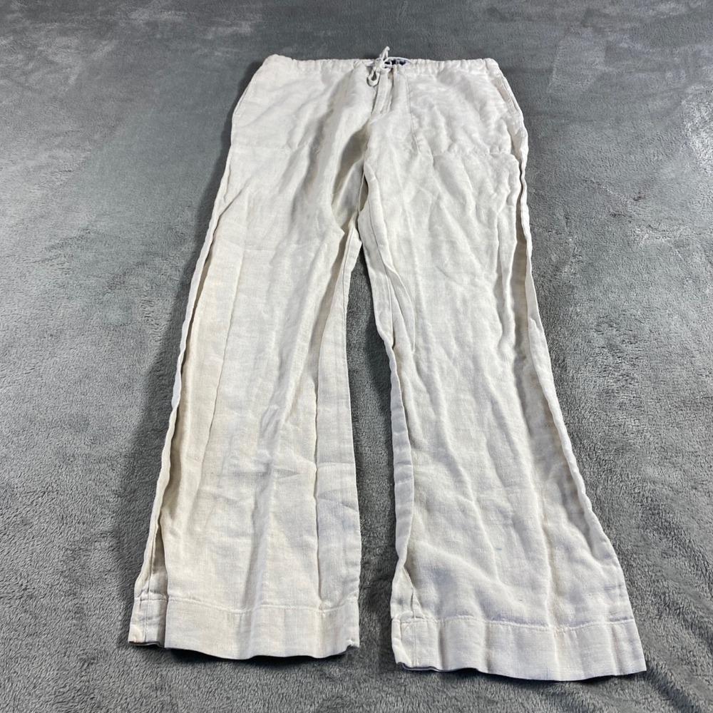 Gap Linen Pants Womens 6 Beige Vintage Wide Leg Drawstring Relaxed Oatmeal